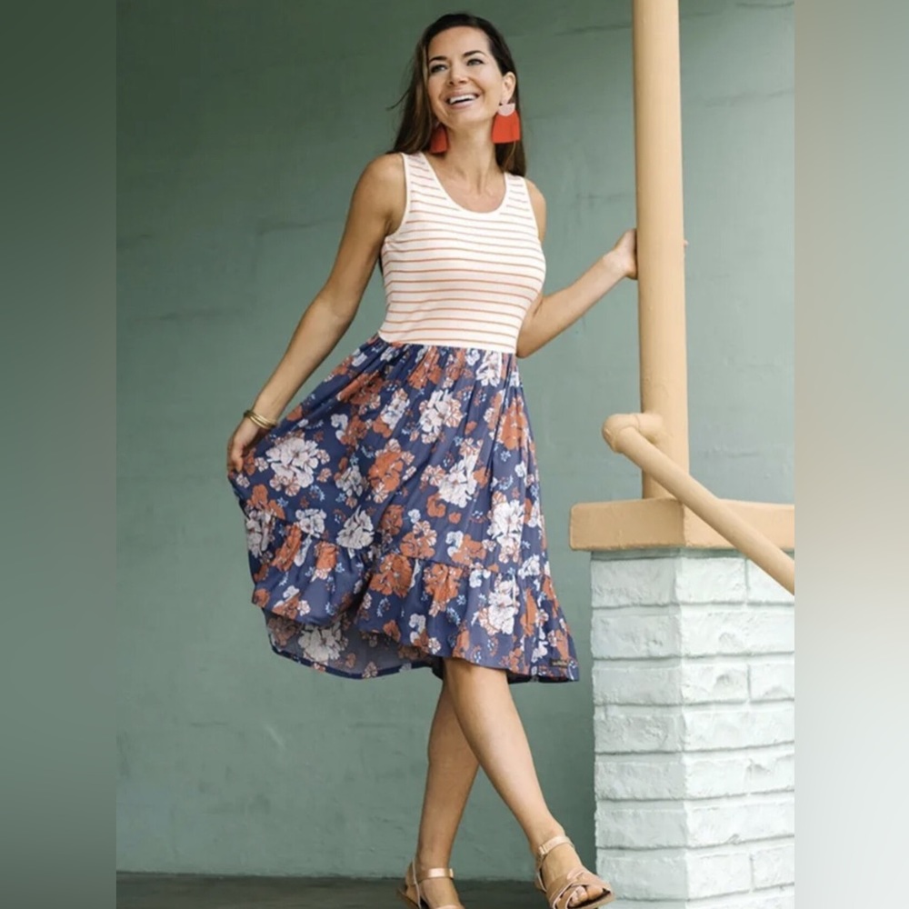 Matilda Jane Cream Striped Top Navy Floral Midi Dress